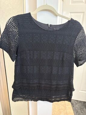 Banana Republic Black Crochet Short Sleeve Blouse